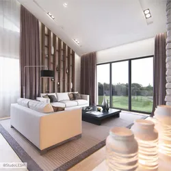 Living room interior with panoramic windows