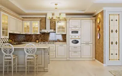 Beige household appliances in the kitchen interior