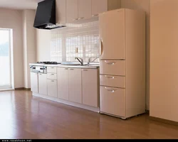 Beige household appliances in the kitchen interior