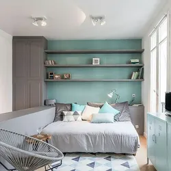 Mint gray color in the bedroom interior