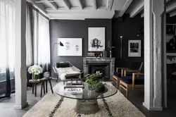 Интерьер гостиной черно серый