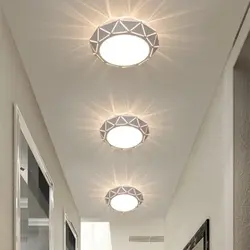 Suspended ceiling in the hallway design photo with lamps