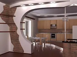 Kitchen With An Arch To The Living Room In The Apartment Photo