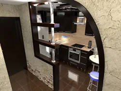 Кухня с аркой в гостиную в квартире фото