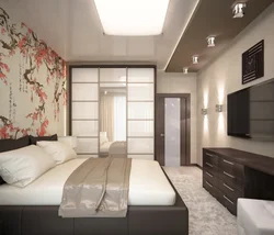 Bedroom interior 18 sq m rectangular shape