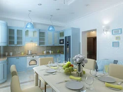 Interior in blue tones modern in the kitchen