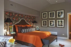 Оранжевые обои в интерьере спальни