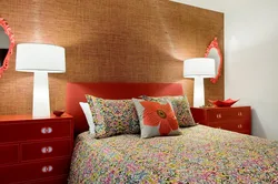 Colored wallpaper in the bedroom interior
