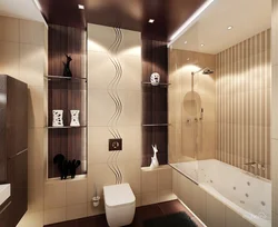 Дизайн ванны в бело коричневом цвете
