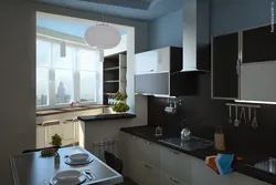 Kitchen design for 12 sq m with access to the balcony