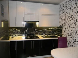 Black wallpaper in the kitchen design photo