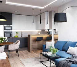 Дизайн кухни гостиной в современном стиле 24 кв м