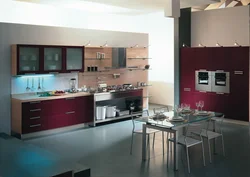 Interior color combination in cherry kitchen
