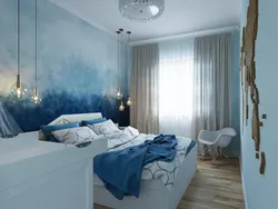 Дызайн блакітнай маленькай спальні