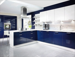 Blue corner kitchen design photo