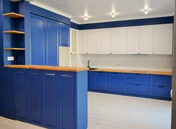 Blue corner kitchen design photo