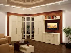 Living room design with display cabinets