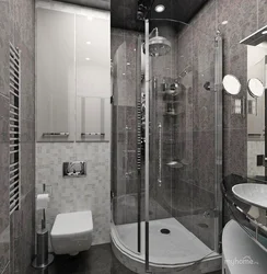 Дәретхана мен душ бұрышының фотосуреті бар ванна бөлмесінің дизайны