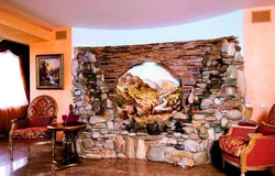 Stone wall decoration in apartment photo
