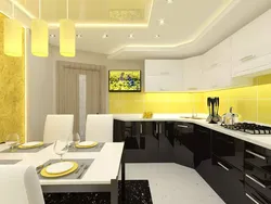 Yellow kitchen living room interior