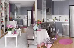 Серо розовый интерьер кухни
