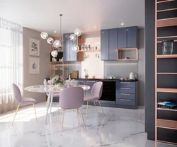 Gray pink kitchen interior