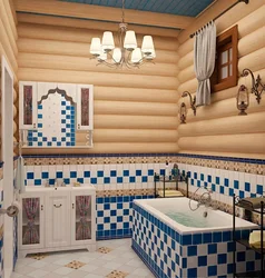 Bathtub in a log house photo