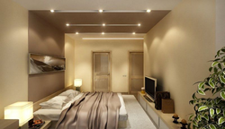 Suspended ceilings in the bedroom design with spotlights photo