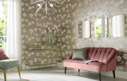 Flower wallpaper in the living room interior