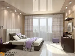 Stretch ceiling design in a bedroom 12 square meters