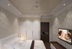 Stretch ceiling design in a bedroom 12 square meters