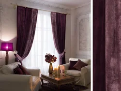 Velvet curtains in the living room interior for light