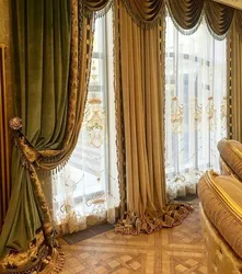 Velvet curtains in the living room interior for light