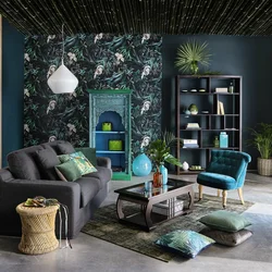 Living Room Interior Blue Green Photo