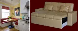 Спальны канапа на кухні фота ў інтэр'еры