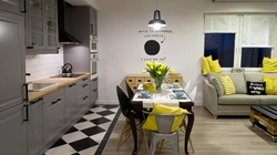 Кухня гостиная дизайн плитка и ламинат