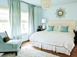 Mint curtains in the bedroom interior