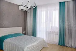 Mint curtains in the bedroom interior