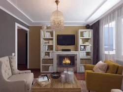 Living rooms 18 m with fireplace photo