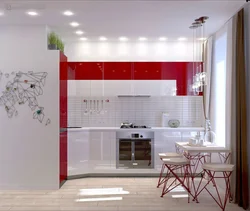 Red and white kitchen interior photo