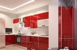 Red and white kitchen interior photo