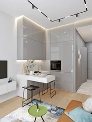 Design of a one-room studio apartment with a kitchen