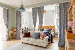 Zoning a room with curtains photo ideas for the bedroom and living room