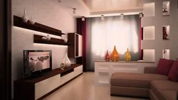 Design of a living room with a balcony in an apartment of 17 sq m