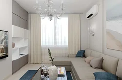 Design of a living room with a balcony in an apartment of 17 sq m