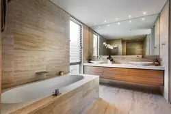 Bath Interior With Wood And Stone