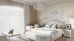 White wallpaper in the bedroom photo