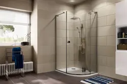 Бұрыштық душ дизайнымен ванна бөлмесі
