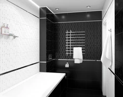 White Bathroom Design With One Black Wall