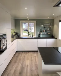 Small kitchen design with dark floor